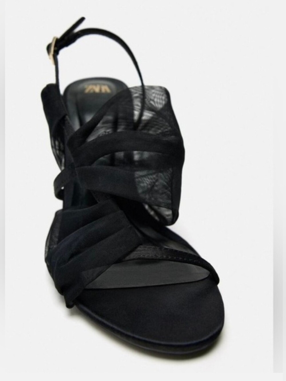 Sz 6.5 ZARA HIGH HEELED FABRIC SANDALS Black - Picture 3 of 7